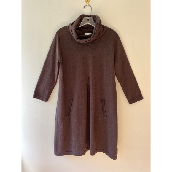 Tyler Boe Sz M Brown Cotton Cashmere Blend Midi Dress Stretch Cowl Neck - Picture 2 of 10